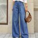 Korean Style High Waisted Wide Leg Jeans Pleated Slimming Washed Blue Casual Floor Length Women's Denim_mkmklike.com