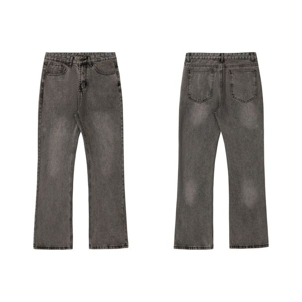 Men's Washed Flared Jeans – Heavyweight Cotton Denim, Distressed Details & Loose Fit For Streetwear Styling (Greyish Blue, S-XXL)_mkmklike.com