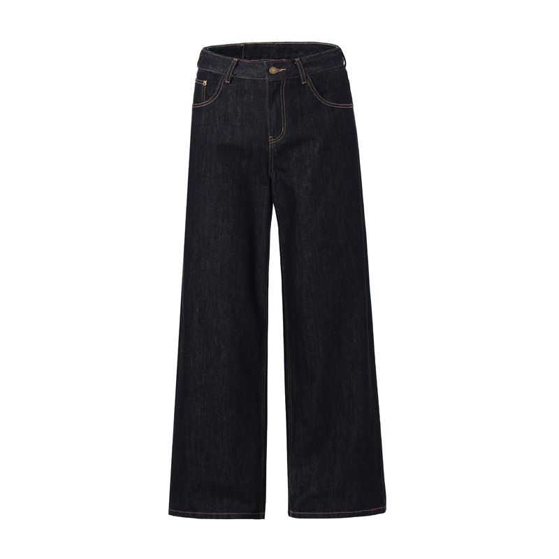 Cleanfit Vintage Washed Denim Jeans For Men - Relaxed Wide Leg Retro Trousers, Classic American Minimalist Style, Comfortable Cotton Casual Pants_mkmklike.com