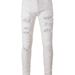 White Diamond Embellished Ripped Patch High Street Elastic Slim Fit Jeans Men's Pants_mkmklike.com