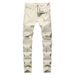 Men's Stretch Denim Jeans - Slim Fit Distressed Casual Pants With Mid Rise & Tapered Leg For Streetwear Fashion_mkmklike.com