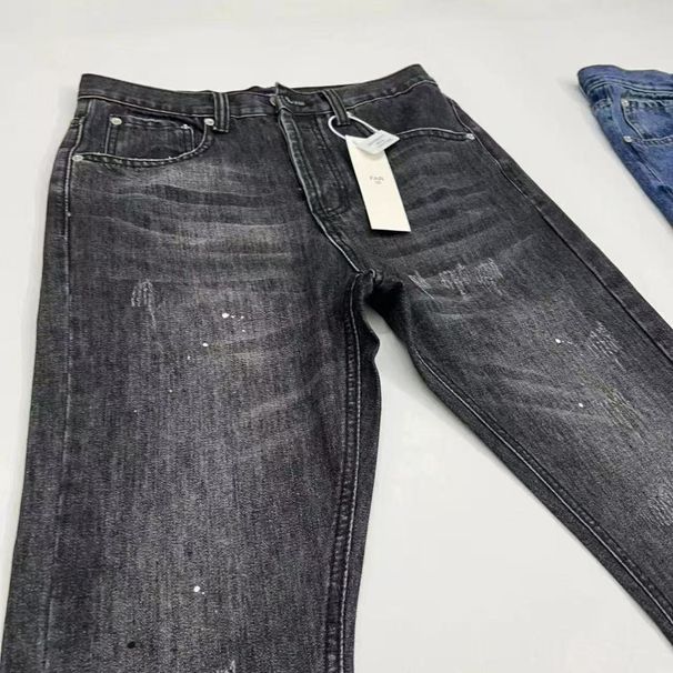 High-Waisted Flared Denim Jeans with Distressed Splatter Paint Design Stretch Comfort Black-Gray Blue Streetwear Style_mkmklike.com