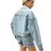 Vintage Washed Denim Jacket With Studs – Oversized Batwing Sleeve, Scarf Collar, Streetwear Chic For Women_mkmklike.com
