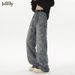Men's Jacquard Jeans High Street Vibe Washed Straight Casual Pants Loose Handsome Flared Autumn Trend Brand_mkmklike.com