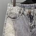 Men's Retro Blue Lightweight Printed Denim Shorts Unique Patchwork Slim Fit Mid Length Casual Summer Trousers_mkmklike.com