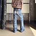 Men's Clothing Vintage Washed Distressed Cat Whisker Micro Flare Jeans In Ice Blue - High Waisted Cotton Denim Pants For Women & Men_mkmklike.com