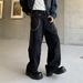 Men's Parisian Street Style Vintage Black Straight Leg Jeans With Chain Embellishment Loose Wide Leg Pants Trendy High Fashion_mkmklike.com