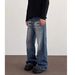 Men's Clothing American High Street Vibe Style Retro Washed Cat Whisker Distressed Jeans Men's Trendy Straight Loose Pleated Trousers_mkmklike.com