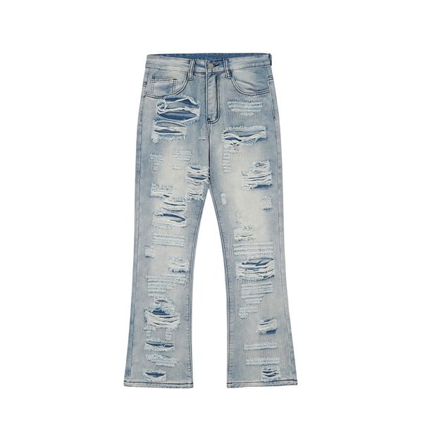 Heavy-Duty Distressed Flared Washed Jeans For Men Trendy Loose Wide-Leg Pants High Street Casual Trousers_mkmklike.com