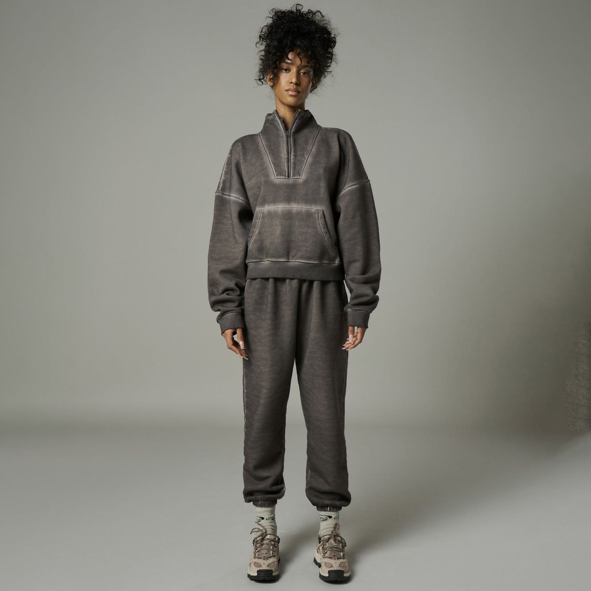 Women's Clothing fashion autumn and winter style zipper half open collar long sleeve jacket sweatpants two-piece suit_mkmklike.com