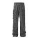 Men's Retro High Street Flared Cargo Jeans Washed Multi Pocket Casual Pants Versatile mid Waist Straight Blue Jeans_mkmklike.com