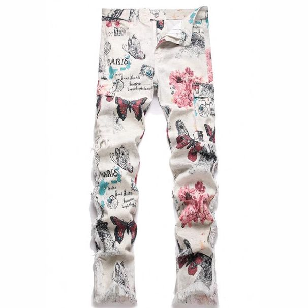 Pulse 2025 New European And American Style Animal Digital Print Men Slim Fit Floral Fashion Straight Casual Denim Long Pants_mkmklike.com