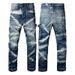 Men's Clothing Retro Whitened Workwear Lumberjack Straight Jeans Men's Jeans Multi Pocket Ripped Jeans_mkmklike.com