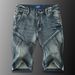 Men's Vintage Patchwork Denim Shorts - Summer Lightweight 5-Pocket Casual Cargo Design With Cat Whisker Wash, Mid-Thigh Length_mkmklike.com