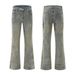 "Men's Distressed Denim Bell Bottom Pants With Patchwork Design - Vintage Hippie Style Workwear Jeans For Casual Wear (Black, Blue)"_mkmklike.com