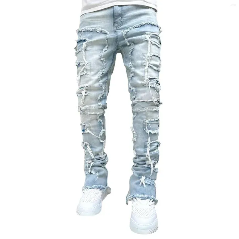 2024 New Mens Designer Jeans Loose Pants High Waist Ripped High Street Retro Paint Spot Patch Hole Denim Streetwear Silm_mkmklike.com