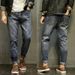 Men's Distressed Nine-Tenths Jeans - Stretch Denim Pants With Ripped Details, Slim Straight Fit, Comfortable & Trendy For Casual Wear_mkmklike.com