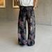 Men's Loose Fit Straight Leg Denim Jeans With Graffiti Firework Print - Pink & Black - Sizes S To 3xl_mkmklike.com