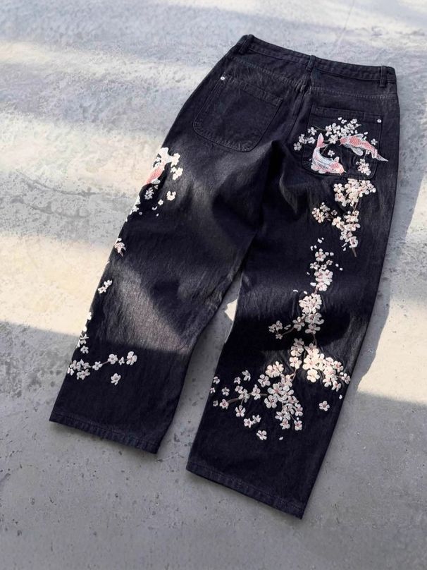 Y2K Vintage Embroidered Wide-Leg Jeans – Unisex Streetwear Denim Pants With Heavyweight Fabric & Hip-Hop Style_mkmklike.com