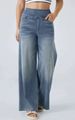 Women's Plus Size High Waist Flared Jeans With Multiple Pockets - Straight Leg Distressed Denim Pants For Casual Wear_mkmklike.com