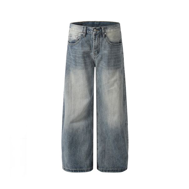 American Style Washed Gradient Jeans Men's Loose Wide-Leg Street Fashion Punk Distressed Straight Pants_mkmklike.com