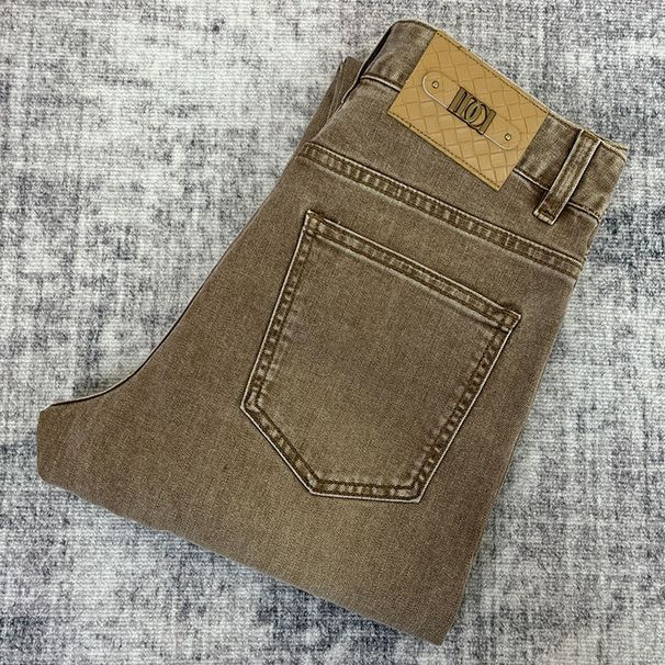 Men's High End European Style Slim Fit Jeans Khaki Minimalist Stretch Casual Long Pants Spring Summer Straight Leg_mkmklike.com