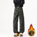 High Street Straight Jeans Men's Beveled Camouflage Logging Fleece Thickened Casual Long Pants_mkmklike.com