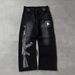 Streetwear Vintage Washed Jeans – Gun Print Distressed Denim | Loose Fit Straight Leg | High Waist | S-XL_mkmklike.com