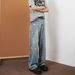 Men's Clothing High Street Cleanfit Old Ink Splashed Jeans For Men And Women Loose Straight Casual Niche Retro Pants Trend_mkmklike.com