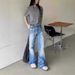 Korea "Glacier Ripples" Ice Blue Washed Old Tall Ounce Cat Beard Wide A-shaped Wide Leg Jeans Men And Women_mkmklike.com