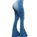 High waist elastic mop flared jeans ladies trousers_mkmklike.com
