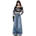 American High Street Design Splash Paint Graffiti Wide-Leg Jeans For Women, Autumn Vintage Distressed Post-Apocalyptic_mkmklike.com