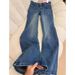 Dark Blue Bamboo-pattern Vintage Flared Jeans 2025, High-waisted, Trendy, Loose-fitting Bell-bottom Pants For Tall_mkmklike.com