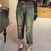 Ripped Straight-leg Jeans For Women, Spring And Autumn, High-waisted, Plus-size, Loose, Slimming, Harem Pants, Versatile_mkmklike.com