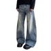 American High Street Cleanfit Bamboo Pattern Distressed Curved Jeans For Boys Straight Leg Slightly Flared Pants Trendy_mkmklike.com