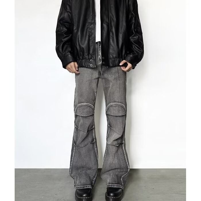 Men's High Street Grey Distressed Slim Fit Bootcut Jeans - Stretch Comfort & Urban Style (S-5XL, Black-Grey)_mkmklike.com