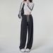 Denim Scimitar Tall Winter Women's Clothing Vintage Black Fleece 800g Wide-Leg Casual Long Pants_mkmklike.com