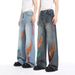 Men's Hand-Painted Straight Leg Jeans – Loose Fit Wide Leg Streetwear Pants (XS-XL, Blue & Light Blue)_mkmklike.com