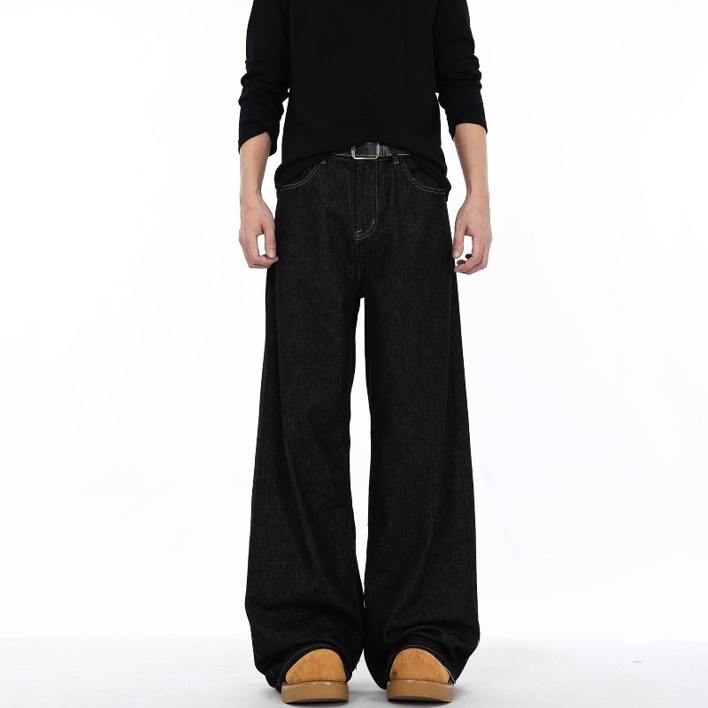 Retro High Street Wide Leg Jeans Loose Fit Slimming Casual Floor Length Trousers For Men And Women Spring_mkmklike.com