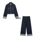 2023 Autumn New Women's Rolled Sleeve Denim Jacket Straight Long Pants_mkmklike.com