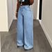 Women's Vintage Washed High-Waisted Straight Leg Denim Pants - Comfortable Cotton Blend Wide Leg Trousers For Casual & Office Wear_mkmklike.com