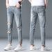Men's High-End Slim Fit Ripped Cropped Jeans 2024 Trendy Brand Skinny Jeans for Summer Versatile_mkmklike.com