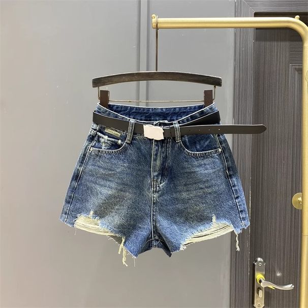Women's Dark Denim Shorts European Style Ripped Frayed Hem Slimming Wide Leg A-Line Hot Pants Summer 2026 Versatile Clothing_mkmklike.com