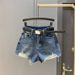 Women's Dark Denim Shorts European Style Ripped Frayed Hem Slimming Wide Leg A-Line Hot Pants Summer 2026 Versatile Clothing_mkmklike.com