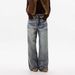 Unisex Distressed Slim Fit Wide Leg Jeans High Waisted Retro Straight Leg Cotton Pants For Autumn/Winter Casual Style_mkmklike.com