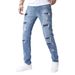 Men's Slim Fit Stretch Jeans - Classic Blue Washed Denim Pants With Tapered Leg For Casual Streetwear_mkmklike.com