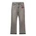 Cross Border Men's Washed Vintage Denim Jeans With Tasseled Cuffs And Color Blocked Design, Featuring A Tiger Head Motif._mkmklike.com
