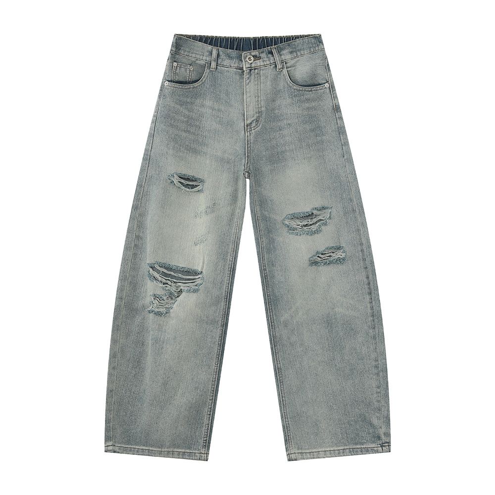 Men's Clothing Streetwear Distressed Denim Jeans For Men - Baggy Wide Leg Vintage Washed Ripped Casual Pants_mkmklike.com