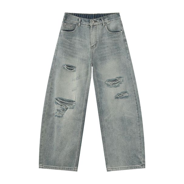 Men's Clothing Streetwear Distressed Denim Jeans For Men - Baggy Wide Leg Vintage Washed Ripped Casual Pants_mkmklike.com