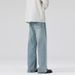 Men's Clothing Summer Trendy Light Blue Jeans For Men And Women, Washed High Street Straight Leg Pants, Versatile Long Trousers_mkmklike.com